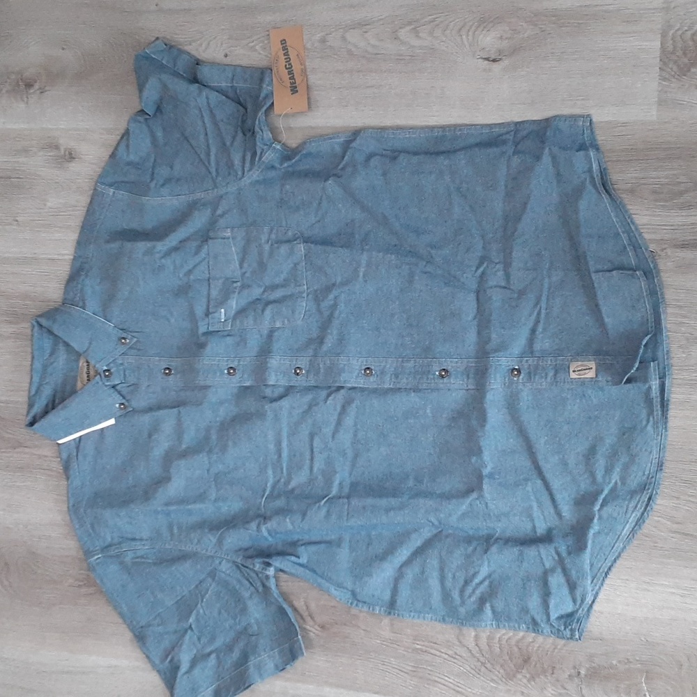 WearGuard Chambray Denim Shirt Collared Work Pocket Men's Large Uniform Button